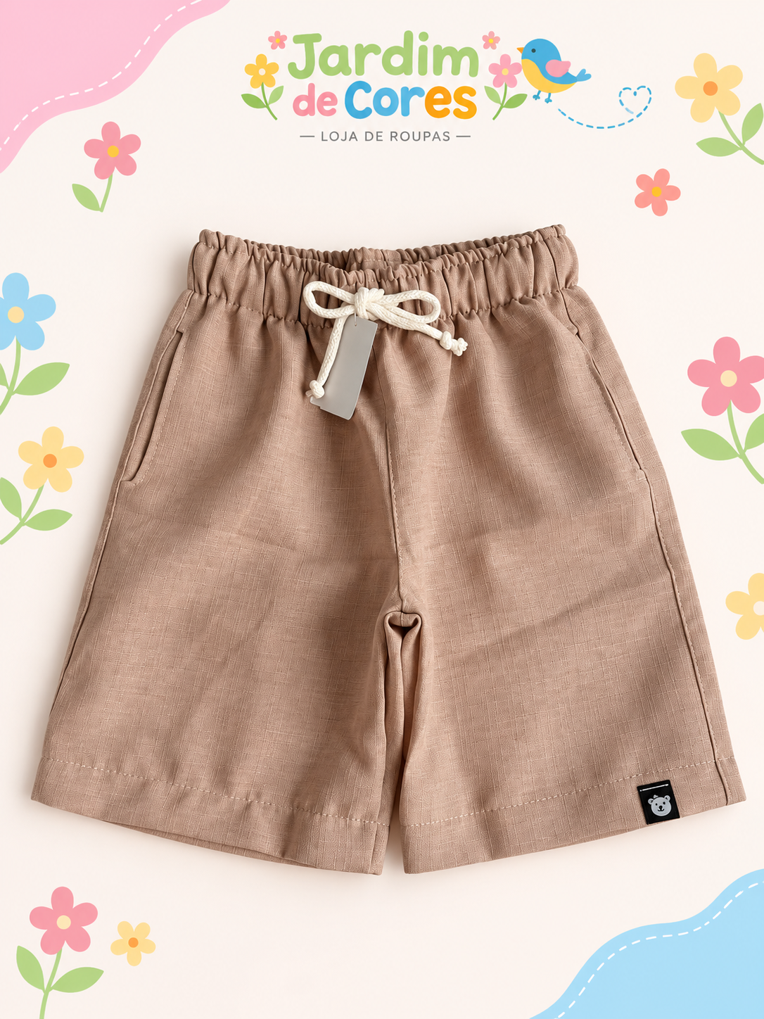 Short Masculino Linho — Bege