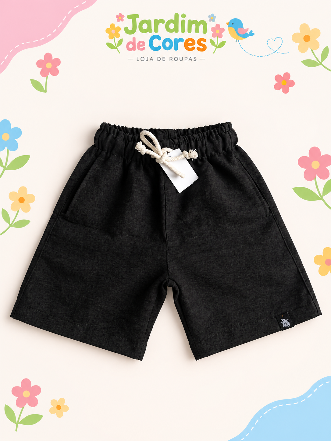 Short Masculino Linho — Preto